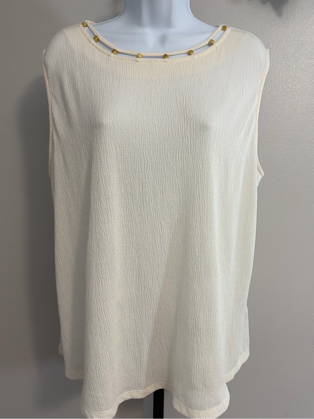 Ruby Rd. Cream Sleeveless Tank with Gold Bead Neckline